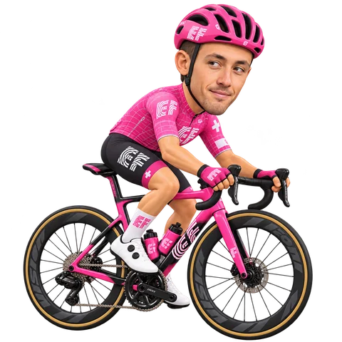 Illustration von Vincenzo Albanese im 2026er Trikot von EF Education-EasyPost
