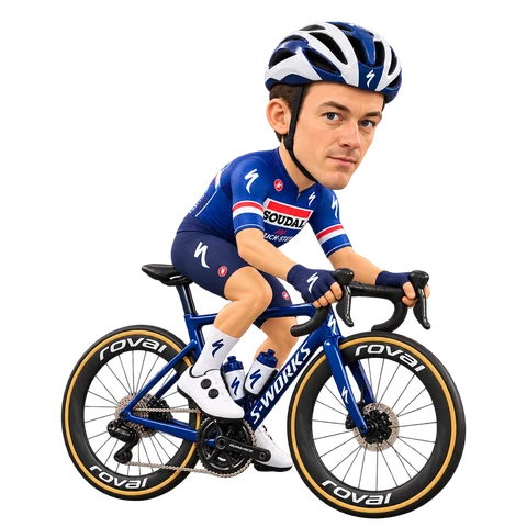 Illustration von Yves Lampaert im 2026er Trikot von Soudal Quick-Step